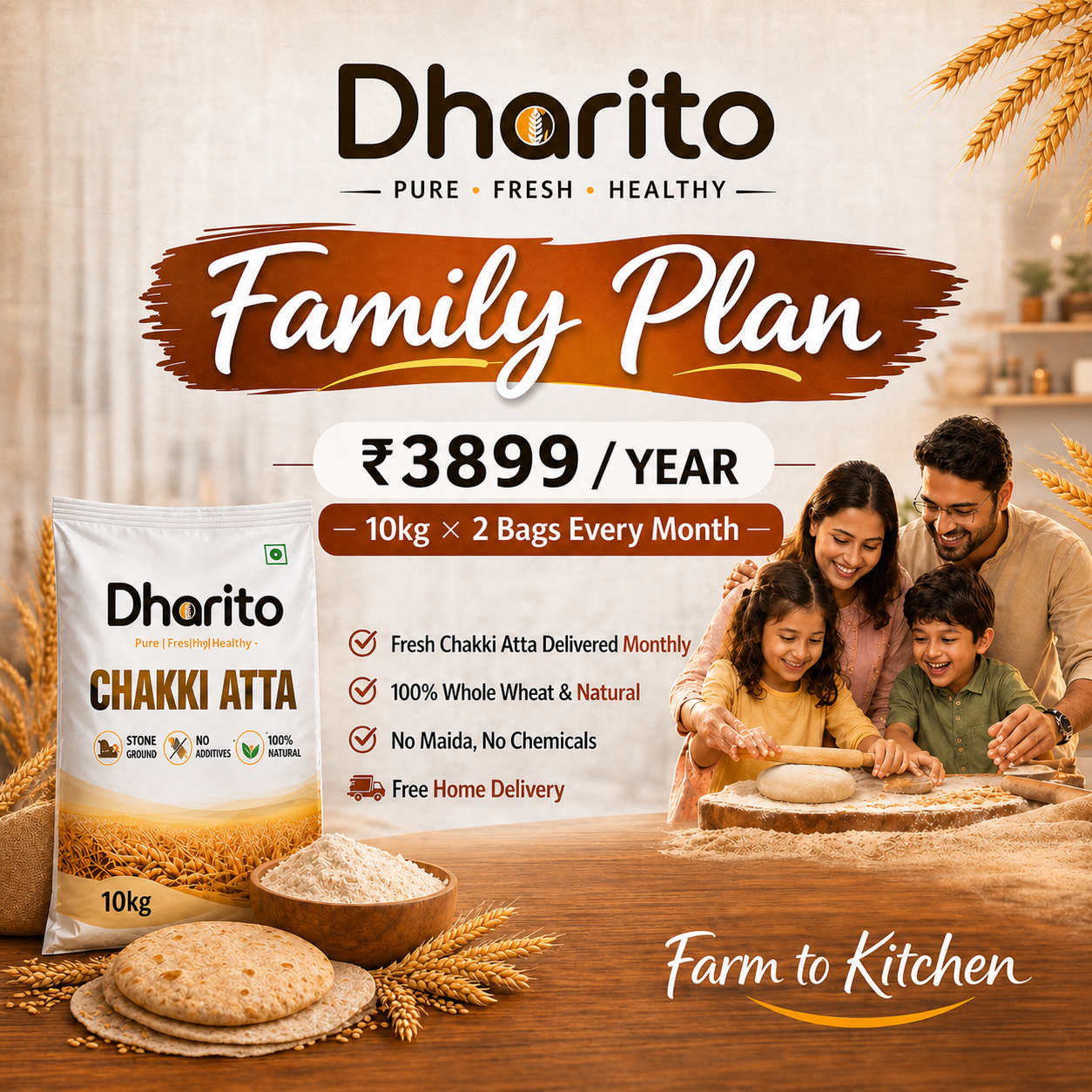 Dharito Chakki Atta 10kg bags - Save 20% Premium Plan